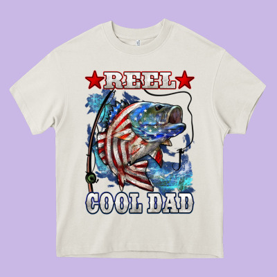 Reel Cool Dad Bass 4th Of July Heavy Core Tee Designed By Lillyallendesigns