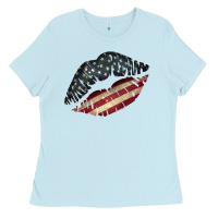Baby Blue Vintage American Flag Lips Ladies Tee - Bettercallsaul