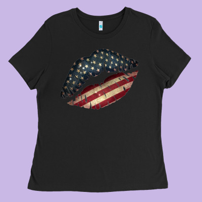 Vintage American Flag Lips Ladies Tee Designed By Bettercallsaul