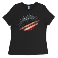 Black Vintage American Flag Lips Ladies Tee - Bettercallsaul