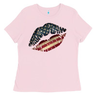 Bubblegum Pink Vintage American Flag Lips Ladies Tee - Bettercallsaul