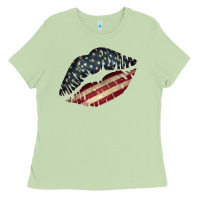 Matcha Vintage American Flag Lips Ladies Tee - Bettercallsaul