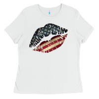 White Vintage American Flag Lips Ladies Tee - Bettercallsaul