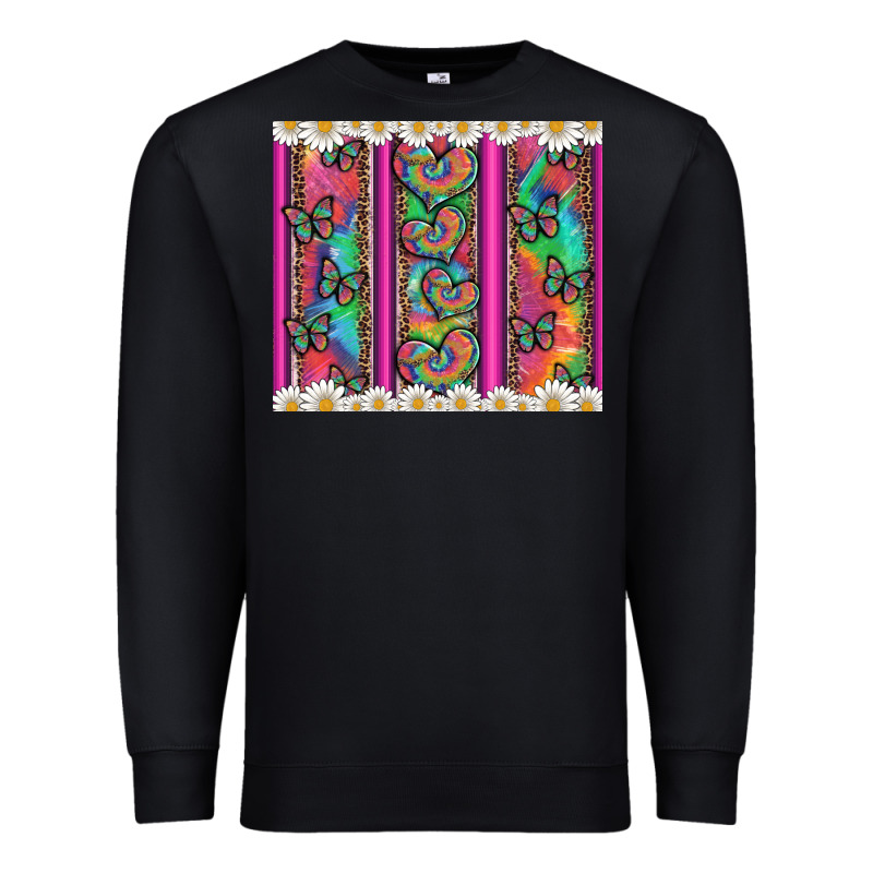 Tie Dye Hearts And Butterfly With Flowers Premium Sweatshirt by Artiststas | Teevron