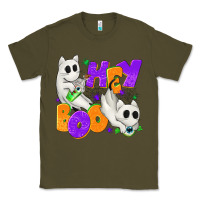 Army Green Hey Boo with Ghost Cats Classic Tee - texasbilliewilder