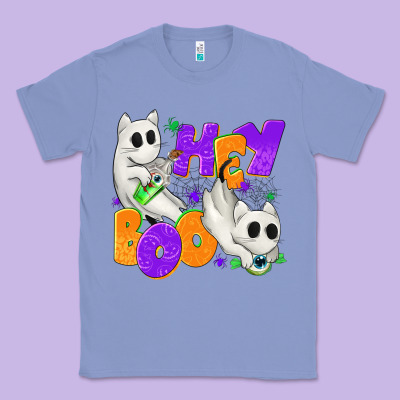 Hey Boo With Ghost Cats Classic Tee Designed By Texasbilliewilder
