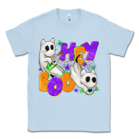 Dusty Blue Hey Boo with Ghost Cats Classic Tee - texasbilliewilder