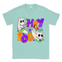 Seafoam Hey Boo with Ghost Cats Classic Tee - texasbilliewilder
