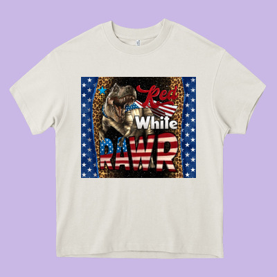 Western Red White Rawr Dinosaur Heavy Core Tee Designed By Lillyallendesigns