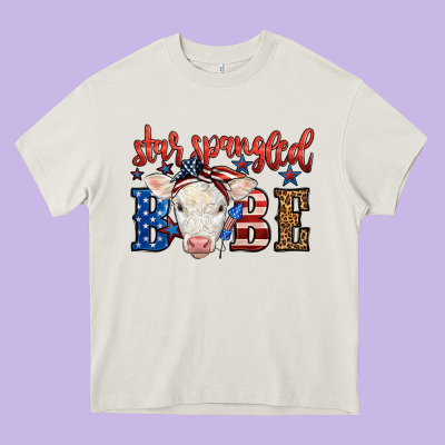 Western Star Spangled Baby Cow Heavy Core Tee Designed By Lillyallendesigns