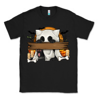 Black Personalized Halloween Ghost Cat Classic Tee - texasbilliewilder
