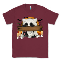 Burgundy Personalized Halloween Ghost Cat Classic Tee - texasbilliewilder