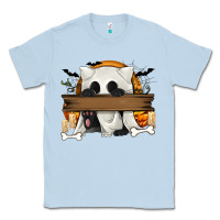 Dusty Blue Personalized Halloween Ghost Cat Classic Tee - texasbilliewilder
