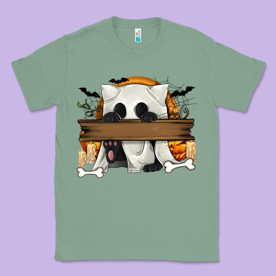 Personalized Halloween Ghost Cat Classic Tee Designed By Texasbilliewilder