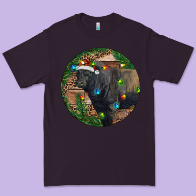 Black Angus Bull With Christmas Lights Premium Tee Designed By Ranaportraitstore