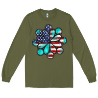 Army Green American flag turquoise gemstone 4th of july Long Sleeve Tee - CowGirlArtShop