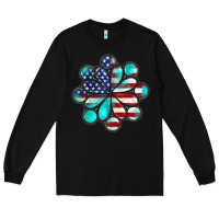 Black American flag turquoise gemstone 4th of july Long Sleeve Tee - CowGirlArtShop