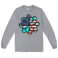 Heather Grey American flag turquoise gemstone 4th of july Long Sleeve Tee - CowGirlArtShop