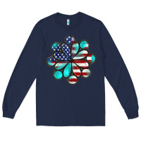 Navy American flag turquoise gemstone 4th of july Long Sleeve Tee - CowGirlArtShop