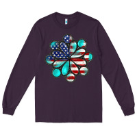 Plum American flag turquoise gemstone 4th of july Long Sleeve Tee - CowGirlArtShop