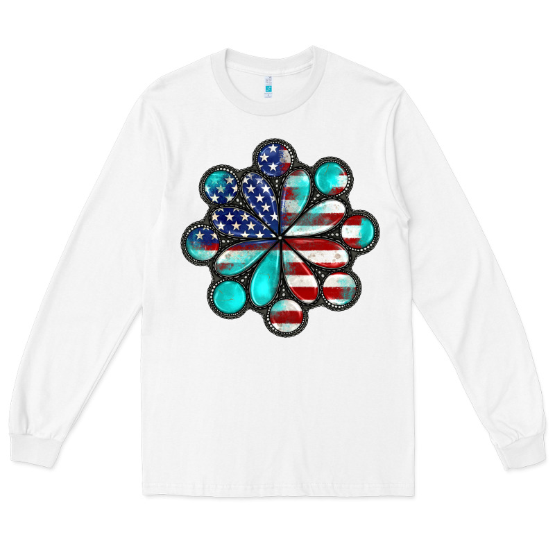 American Flag Turquoise Gemstone 4th Of July Long Sleeve Tee by CowGirlArtShop | Teevron