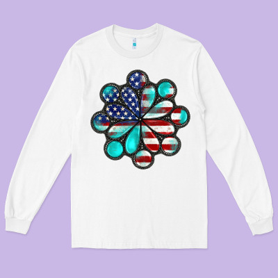 American Flag Turquoise Gemstone 4th Of July Long Sleeve Tee Designed By Cowgirlartshop
