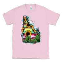 Bubblegum Pink Idaho Map Sunflower Cactus Serape Classic Tee - RanaPortraitStore