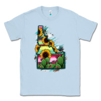 Dusty Blue Idaho Map Sunflower Cactus Serape Classic Tee - RanaPortraitStore