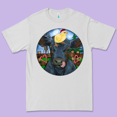 Black Angus Cattle With Santa Chick Christmas Premium Tee Designed By Ranaportraitstore