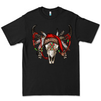 Black Western Christmas Bull Skull Premium Tee - RanaPortraitStore