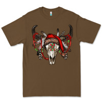 Cacao Western Christmas Bull Skull Premium Tee - RanaPortraitStore