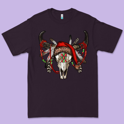 Western Christmas Bull Skull Premium Tee Designed By Ranaportraitstore