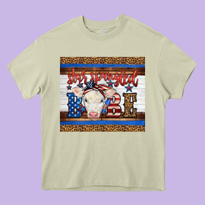 4th Of July Western Star Spangled Baby Cow Heavy Core Tee Designed By Lillyallendesigns