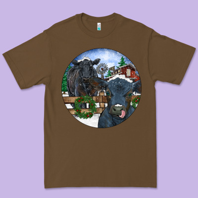 Black Angus Cattle And Calf Christmas Premium Tee Designed By Ranaportraitstore