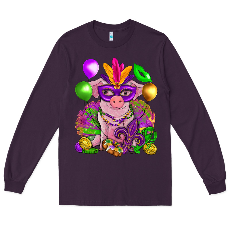 Mardi Gras Pig Long Sleeve Tee by HowdyJamesFarm | Teevron