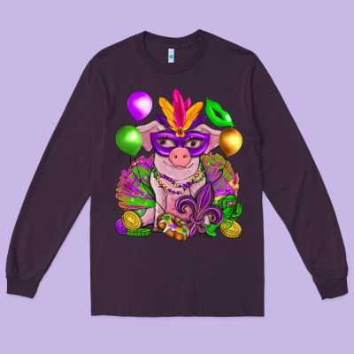 Mardi Gras Pig Long Sleeve Tee Designed By Howdyjamesfarm