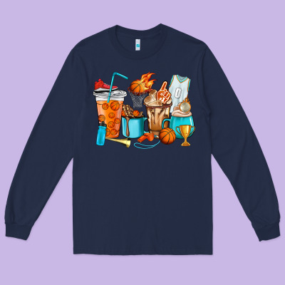 Basketball Coffee Cups Long Sleeve Tee Designed By Howdyjamesfarm