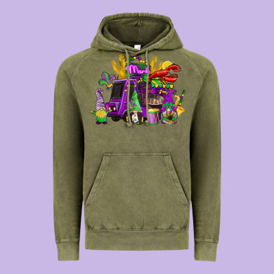 Mardi Gras Gnome Truck Vintage Hoodie Designed By Cowgirlartshop
