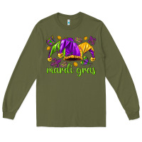 Army Green Mardi Gras with jester hat Long Sleeve Tee - HowdyJamesFarm