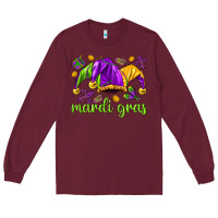 Burgundy Mardi Gras with jester hat Long Sleeve Tee - HowdyJamesFarm