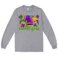 Heather Grey Mardi Gras with jester hat Long Sleeve Tee - HowdyJamesFarm
