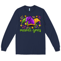 Navy Mardi Gras with jester hat Long Sleeve Tee - HowdyJamesFarm