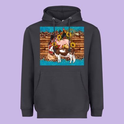 Western Farm Cow Pig Rooster Chick Farm Chicken Barn Heavyweight Hoodie Designed By Artiststas
