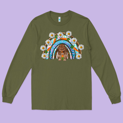 Easter Bunny With Carrot Rainbow Easter Day Long Sleeve Tee Designed By Howdyjamesfarm