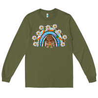 Army Green Easter Bunny with carrot rainbow Easter Day Long Sleeve Tee - HowdyJamesFarm