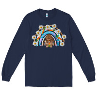 Navy Easter Bunny with carrot rainbow Easter Day Long Sleeve Tee - HowdyJamesFarm