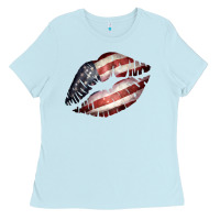 Baby Blue American Flag Lips Ladies Tee - Bettercallsaul