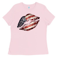 Bubblegum Pink American Flag Lips Ladies Tee - Bettercallsaul