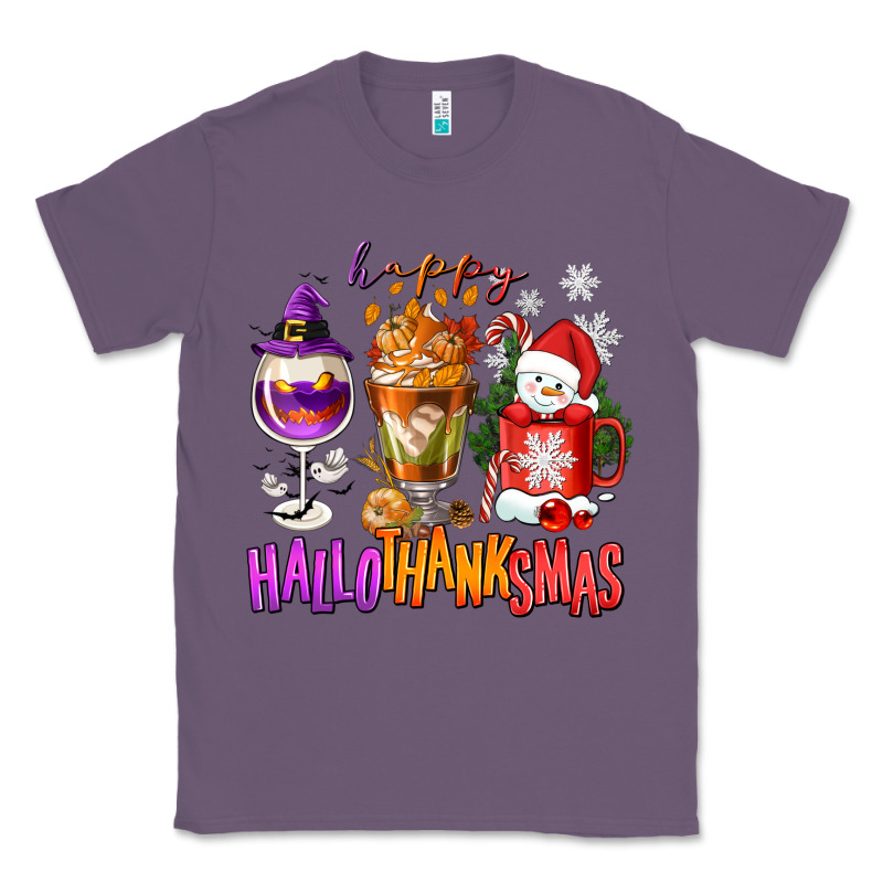 Happy Hallothanksmas Wine Glass And Coffee Classic Tee by NancyCooperArtShop | Teevron