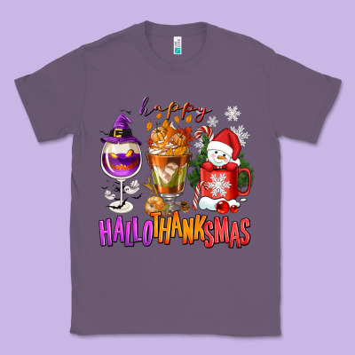 Happy Hallothanksmas Wine Glass And Coffee Classic Tee Designed By Nancycooperartshop